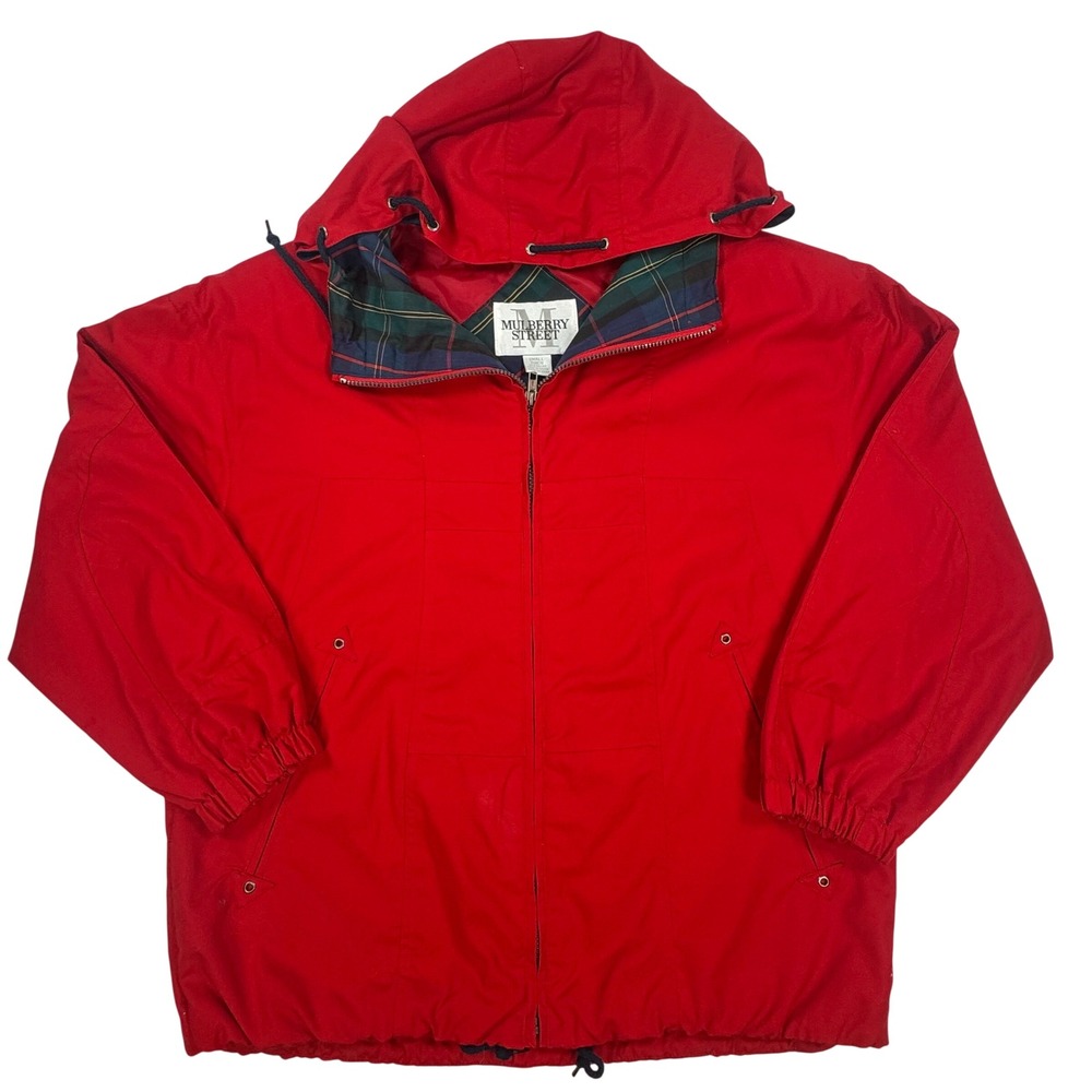 Mulberry Street Red Plaid Lined Hooded Windbreaker Jacket Small 217707J